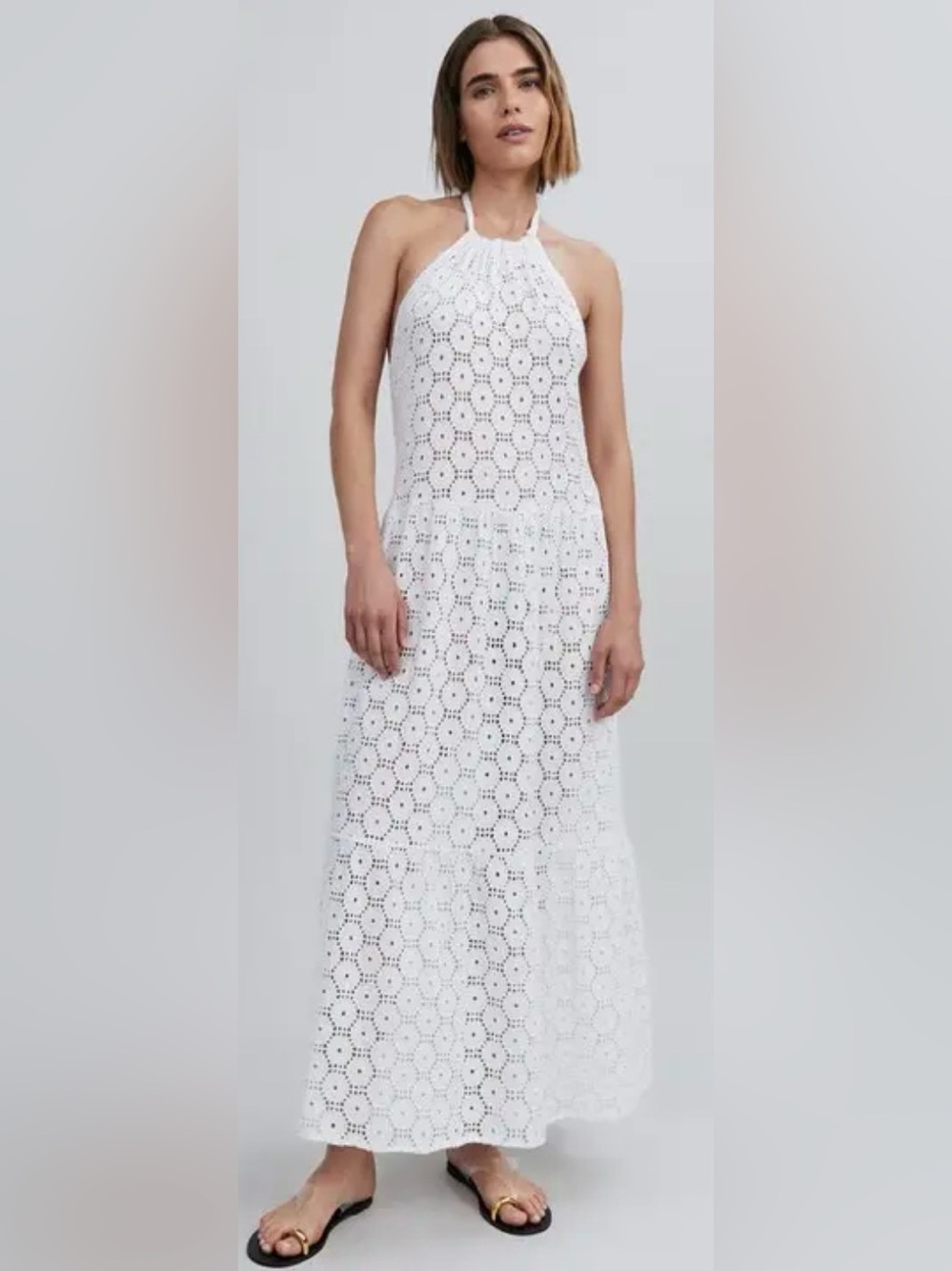 NWOT Solid & Striped Kai Halter Dress - Eyelet with Honeycomb pattern - White
